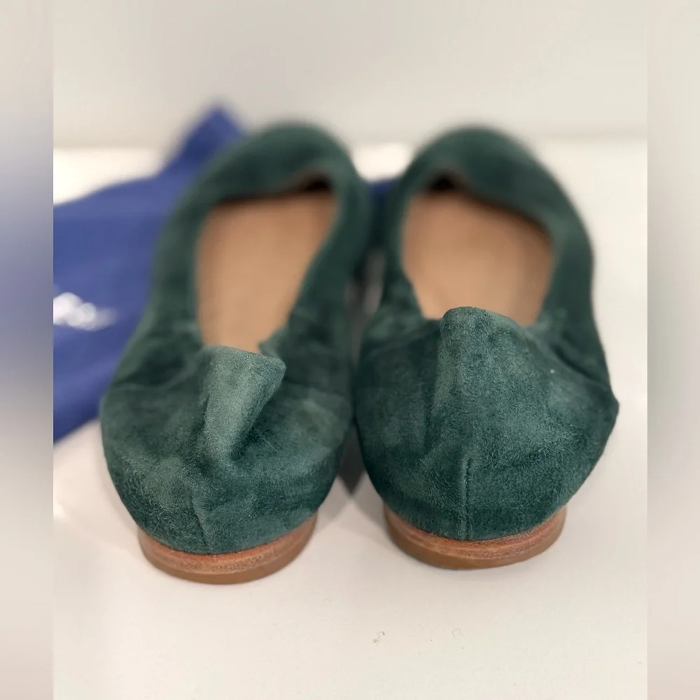 Italeu Green Suede Leather Ballet Flat Sz 9.5 B 40 & shoe bag - Picture 4 of 11